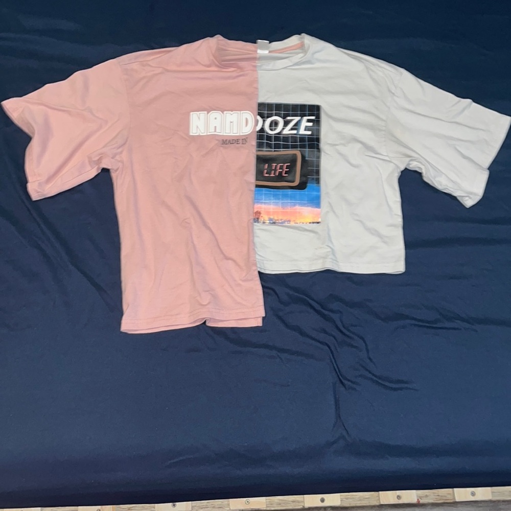 Half Cropped Split Color Block Tee